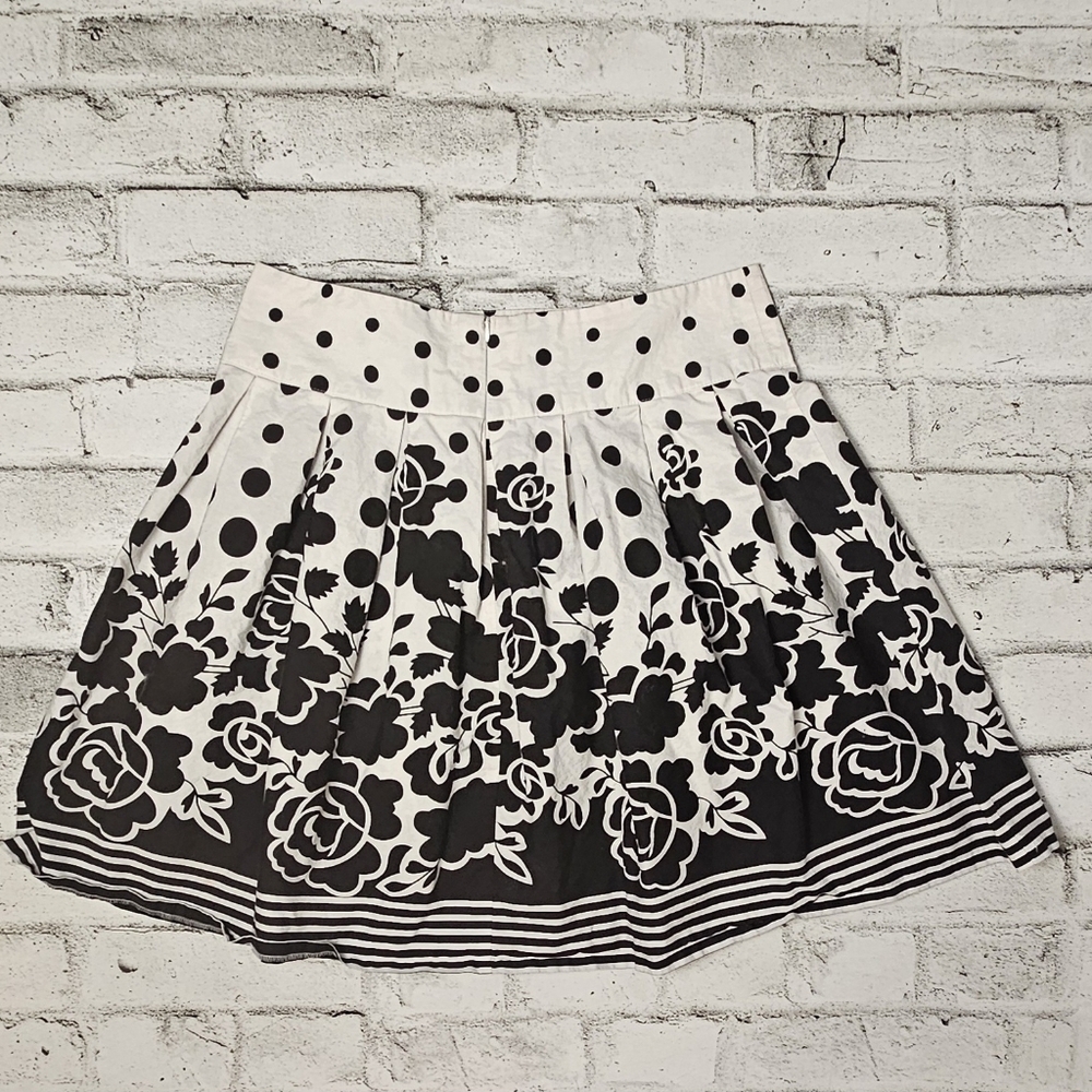 Ricki’s Black White Floral Polka Dot A-Line Skirt Retro Size 14
